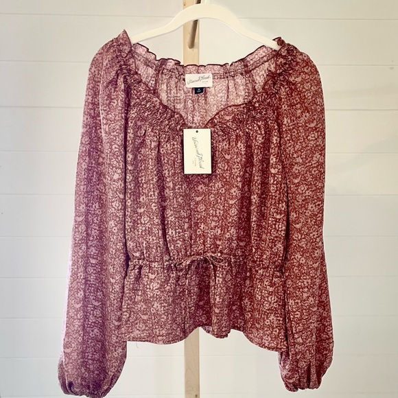 Universal Thread Women's Floral Balloon Long Sleeve Blouse Mauve NWT - Picture 1 of 9